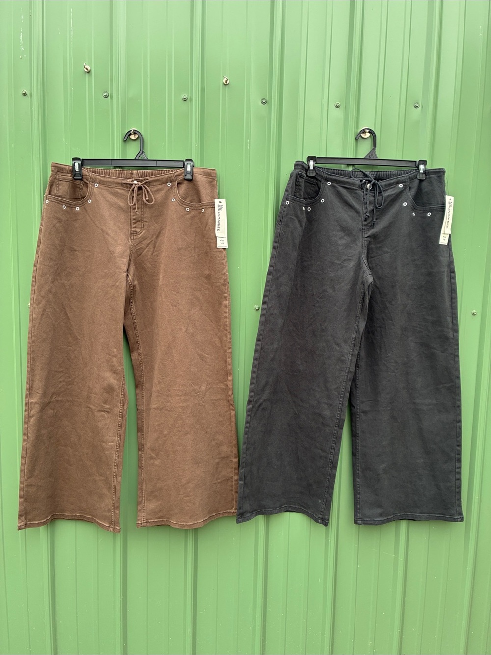Women’s Drawstring Grommet Wide Leg Pants Jeans Pants 2-Pack Size XL
